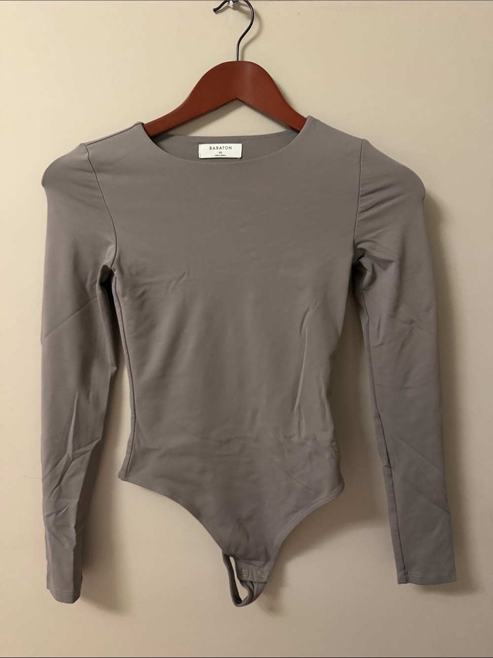 Babaton Gray Fitted Long-Sleeve Bodysuit
